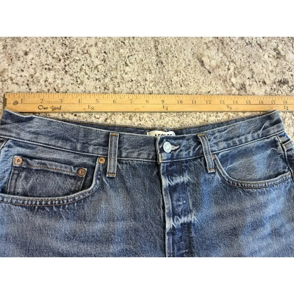 AGOLDE Parker Long Cut Off Denim Short Size 31 Raw Hem Frayed High Rise